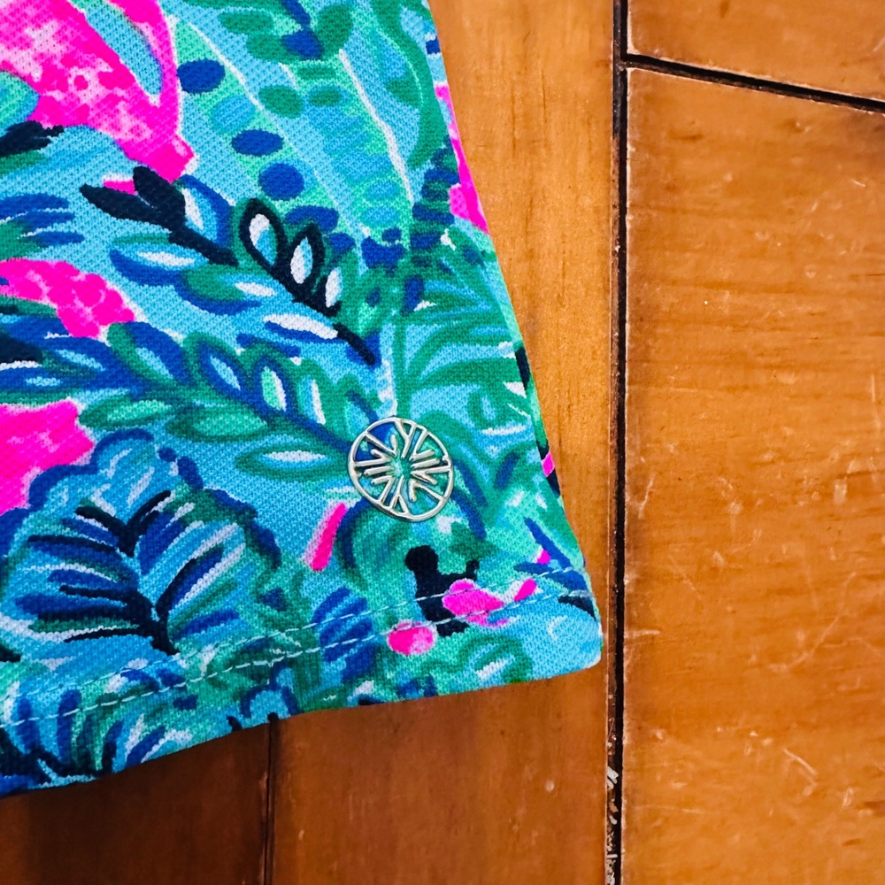 Lilly Pulitzer Luxletic Sleeveless Golf Polo Top Blue Green Tropical Print XL - Picture 10 of 10